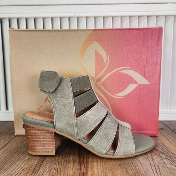 Comfortiva Alexis Womens Sz 6.5 M Olive Green Open Toe Heeled Boho Strap Sandals - Picture 1 of 12